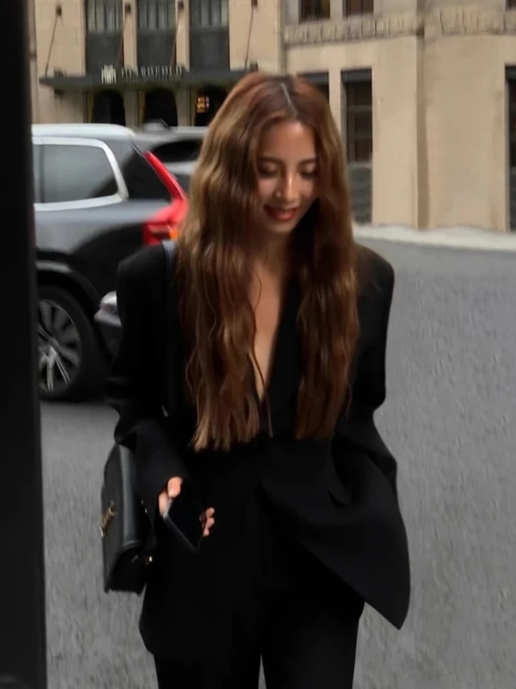

Women's Hepburn Style Slim Fit Black Suit Jacket Long Sleeve Retro Slimming Casual Work Coats for Various Occasions
