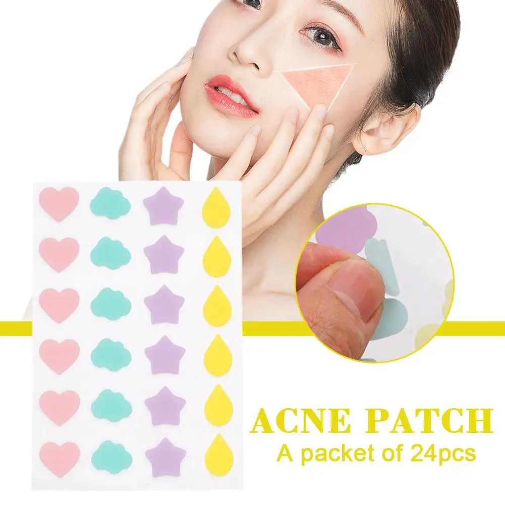 SOUG 24Counts Cute Colorful Irregular Acne Patches Acne Treatment Stickers Invisible Acne Cover Face Spot Pimple Patch Skin Care
