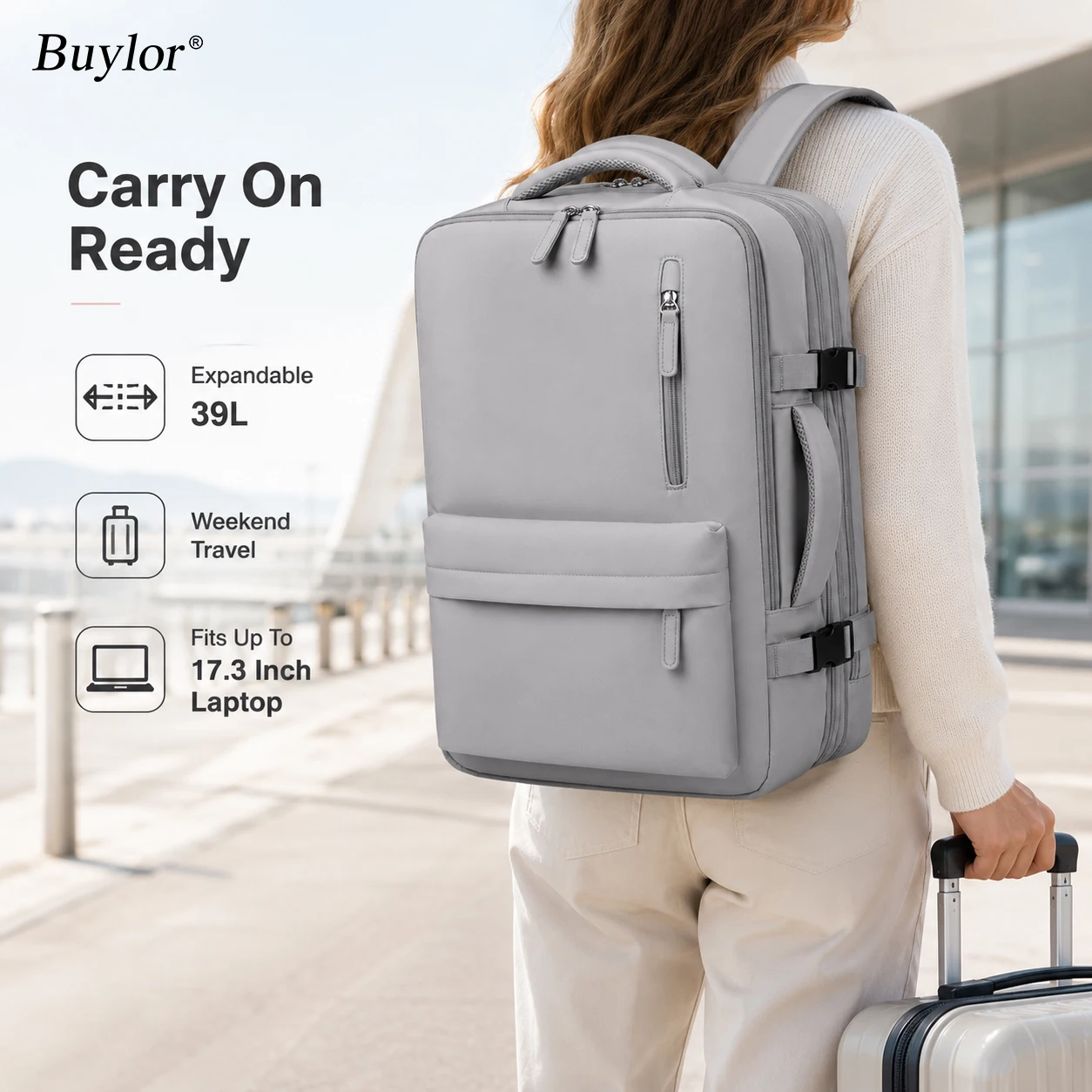 Buylor Travel Backpack 45x35x20 EasyJet Cabin Bag Expandable Large Capacity Carry On Hand Luggage Laptop Backpack Women Airplane