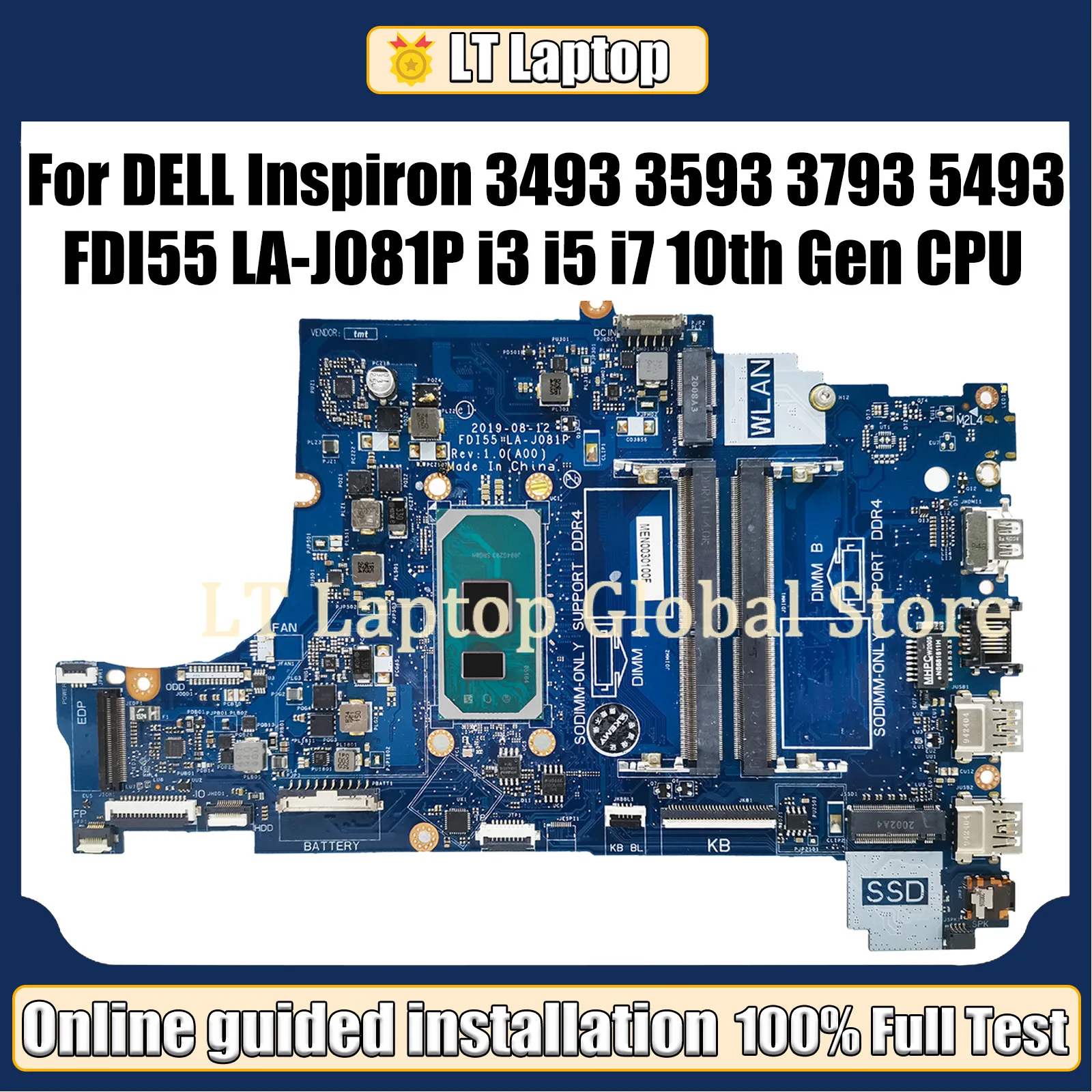 

LT FDI55 LA-J081P For Dell Inspiron 3493 3593 3793 5493 Laptop Motherboard with i3 i5 i7 CPU CN-03DD3K 052X6W 004C38 0PYKXN