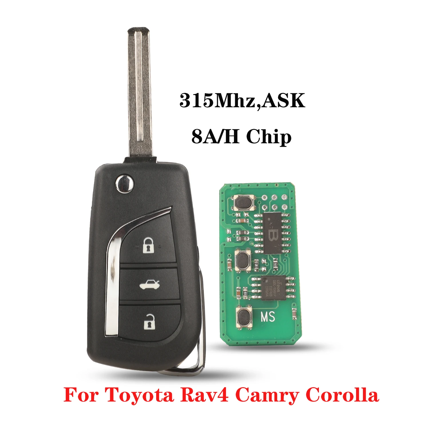 

jingyuqin 315Mhz ASK Remote Car Key Control For Toyota Rav4 Camry Corolla Folding Flid Key 8A/H Chip