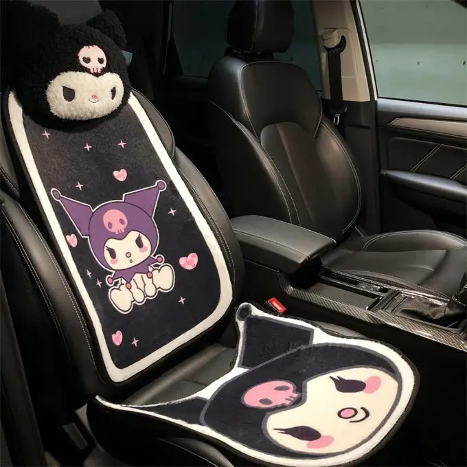 Sanrio Kuromi Cartoon Car Seat Cushion Pillow Steering Wheel Cover Kawaii Auto Supplies Kawaii Car Interior Accessories Gifts