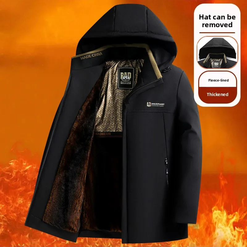 

New Pie Overcomes Winter Clothing Middle-aged Men's Removable Hat Jacket Cotton Clothing Fleece Thickened Jacket jackets for men