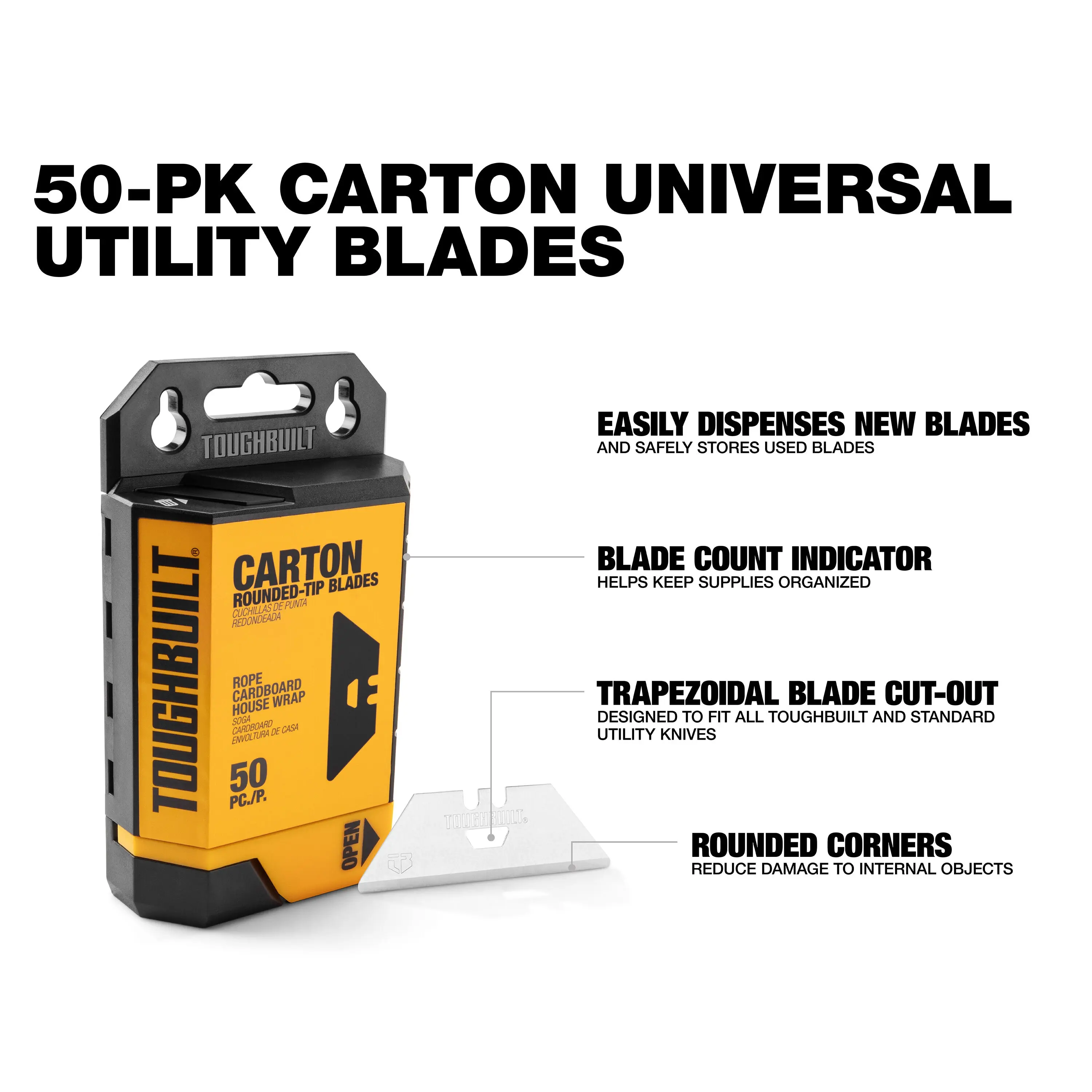 TOUGHBUILT TB-H4S50-14-50 Lame multiuso in cartone da 50 pezzi Accessori per utensili per coltello multiuso