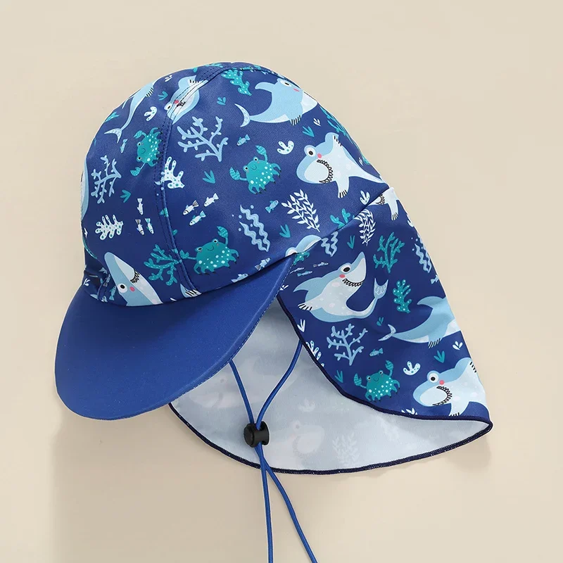 Maillot de bain pour bébés garçons, ensemble de protection contre les éruptions cutanées UPF 50 +, manches courtes, imprimé requin bleu dauphin, haut + Short + chapeau, maillot de bain