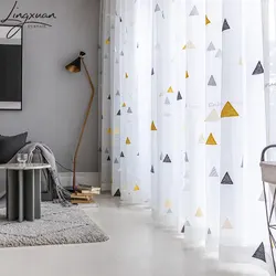 Nordic Style Triangle Tulle Curtains for Child's Bedroom Window Treatment Sheer Voile Curtain for Living Room Finished Drapes