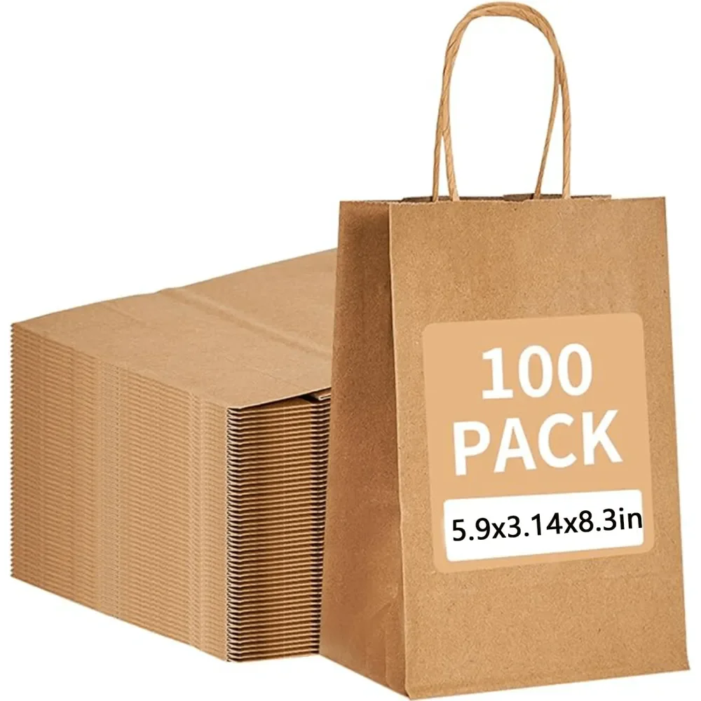 

Gift Bags 8.3x4.3x10.6 Kraft Brown Paper Gift Bags With Handles Bulk For Wedding, Party Favor, Grocery, Shopping, Retail, Mercha