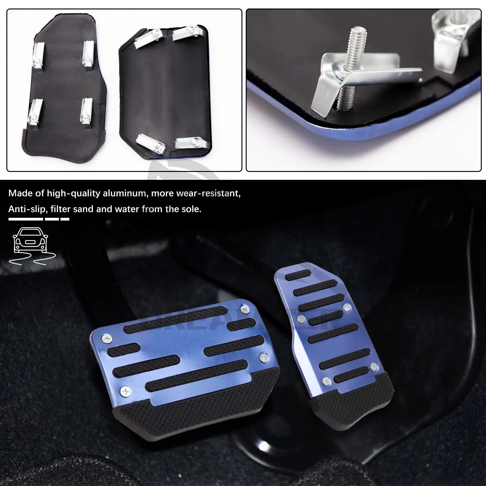 

2PCS Blue Car Non-Slip Automatic Gas Brake Foot Pedal Pad Cover Interior Rest Pedal Pads Mats Cover Accessories Universal