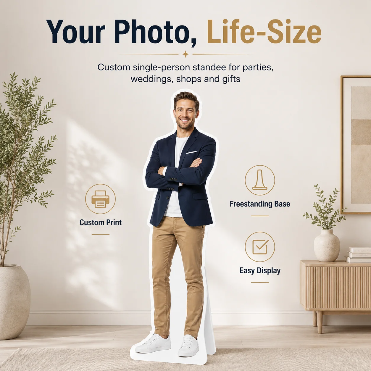 Standee Personalizzato a Figura Intera, Taglio su Misura a Grandezza Naturale per Feste di Compleanno, Matrimoni, Natale, Decorazioni per la Casa