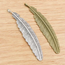 3pcs 105x21mm Antique Silver Plated  and Bronze Plated Feather Style Handmade Charms Pendant:DIY for bracelet necklace