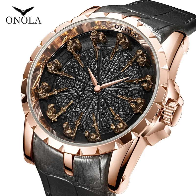 Cool Black Watch For Men Brand ONOLA Fashion Leather Strap AAA Quartz Wristwatch Male Gift Reloj Hombre 2024 Hot