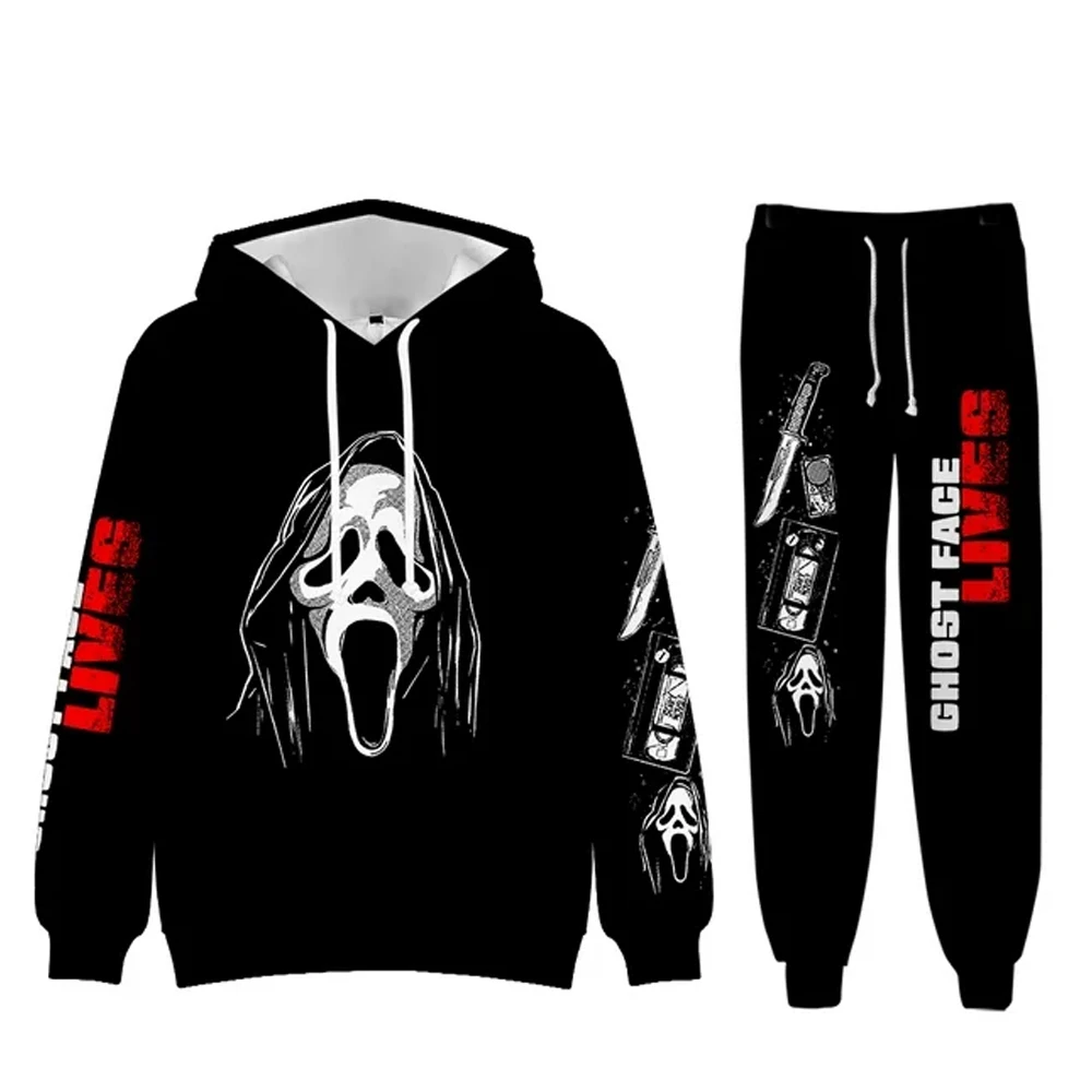 Scream Ghostface Hoodie Jogger Pants 2023 Halloween Merch Two Piece Set Sweatshirts+Sweatpants 3D Clothes Women Men's Set