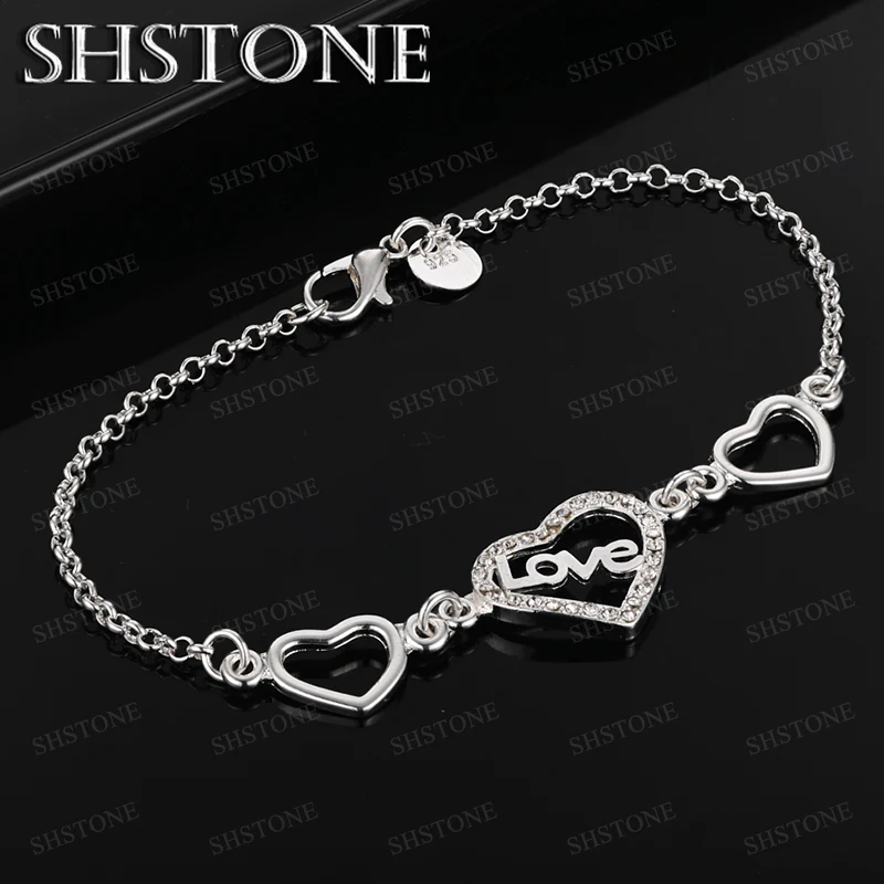 

925 Sterling Silver Heart Bracelet Lady Party Romantic Wedding Accessories Birthday Valentine's Day Gift Lovers Silver Jewelry