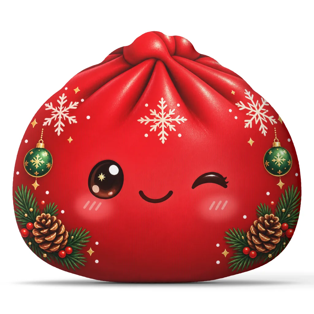Christmas Bao Dumpling Plush Pillow Kawaii Holiday Cushion Stuffed Throw Pillow Snowflake Red Seasonal Home Decor Sofa Gift