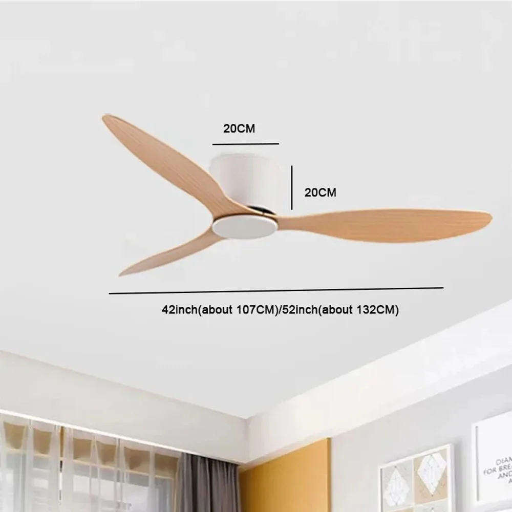 Ceiling Fans No Light 42 Inch DC Motor Remote Control Cooling Fans Lamp Low Floor Ceiling Fan White wood Black Color FANS