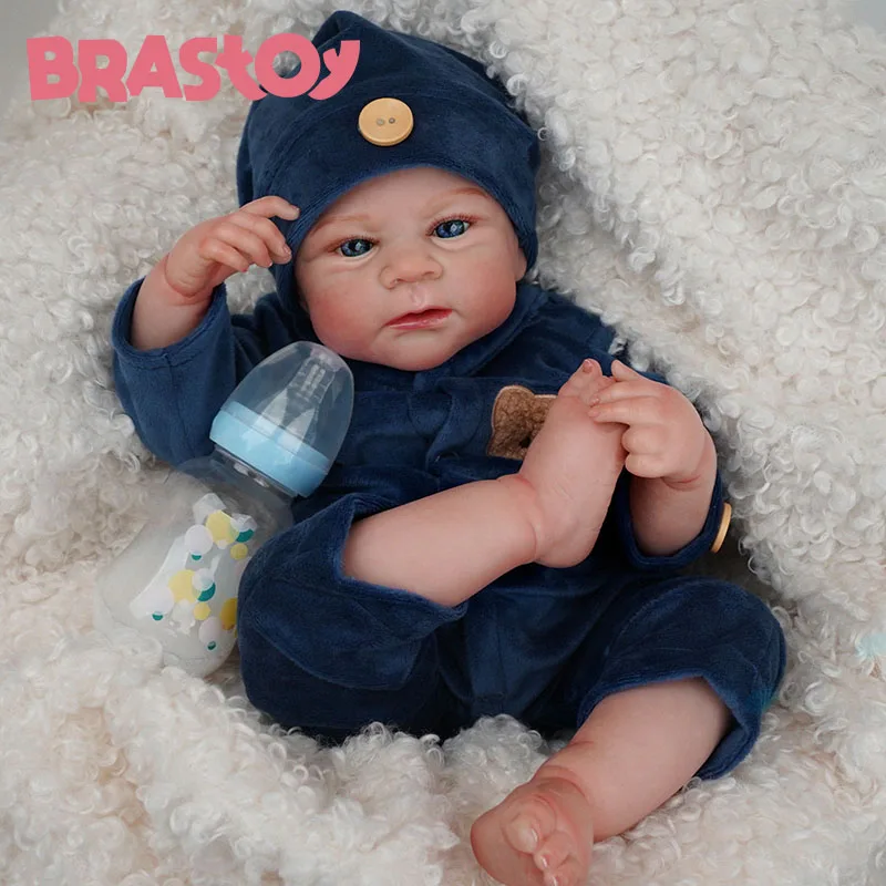 Boneca Reborn Pintada Realista Bebê Menino 48cm Corpo de Silicone Pode Tomar Banho,Envio do Brasil