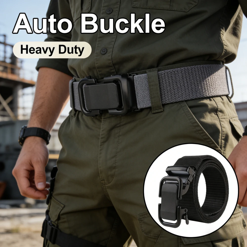 2 Pack Tactical Belts Black & Grey Military Style Heavy Duty Adjustable Work Outdoor Men's Canvas Pants Webbing Belt