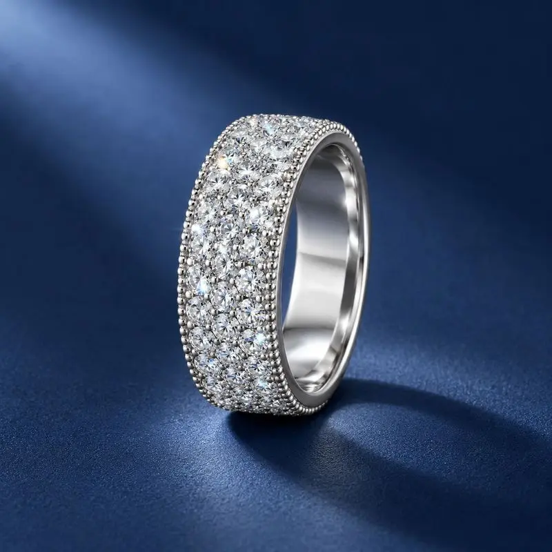 Light Luxury Platinum Pt950 Ring For Women, Featuring A Pave Setting With Moissanite Stones, A Sparkling Diamond Ring Jewelry