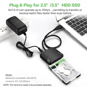 Adaptér SATA na USB 3.0, externí pevný disk, převodník USB 3.0 na SATA s napájecím zdrojem EU/USA/UK pro 2,5 10 nejlepší prodej adaptér SATA USB s napájecím zdrojem - №4