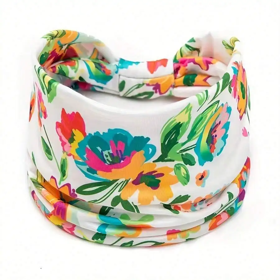 

4pcs Bohemian Floral Print Wide Elastic Headband For Women Summer Beach Turban Hair Accessory