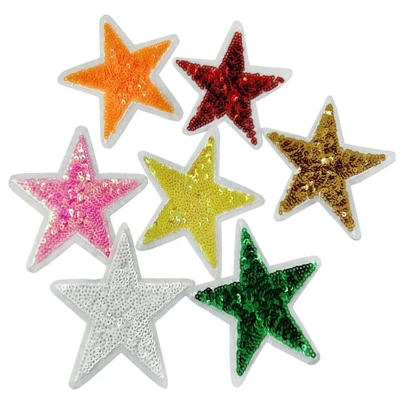 

20PCS/14PCS Clothes Gift Star Shaped Customized Logo Shiny Sequin Custom Embroidery Patches Sequined Sticker P0136