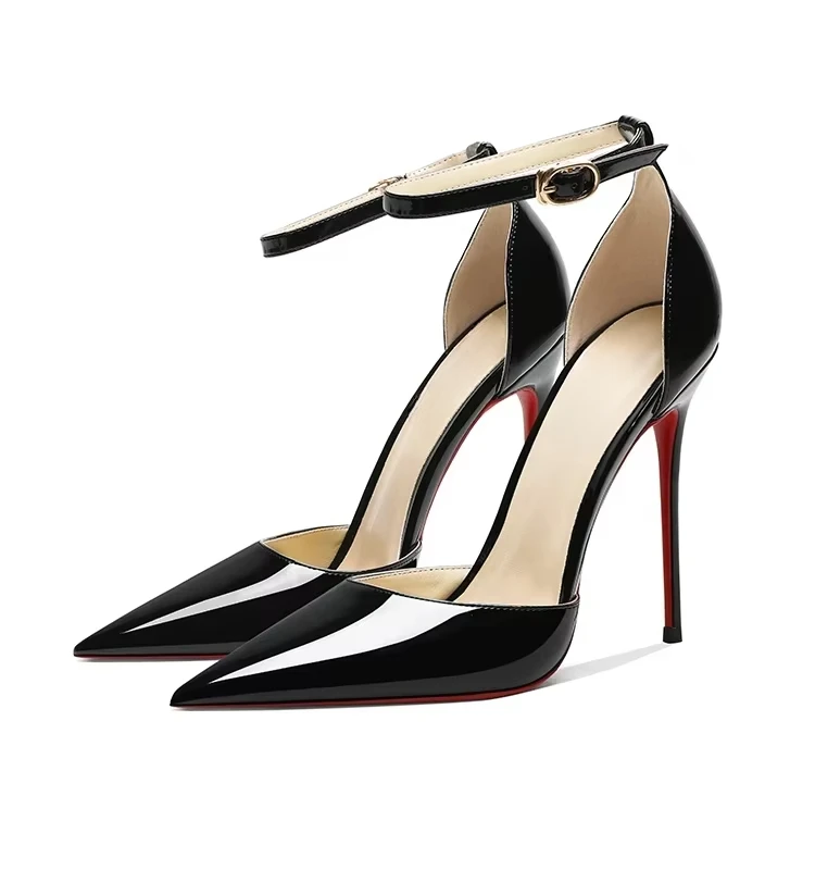 Black professional high heels, women's slim heels, pointed toe, sexy summer new  one line with toe sandals