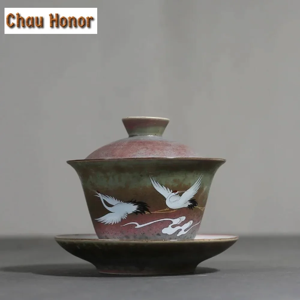 

Керамическая чаша для чая Gaiwan, 140 мл, китайская кунг-фу, чайная чашка с крышкой и блюдцем, чайники, посуда для напитков, винтажный декор для чайной вазы