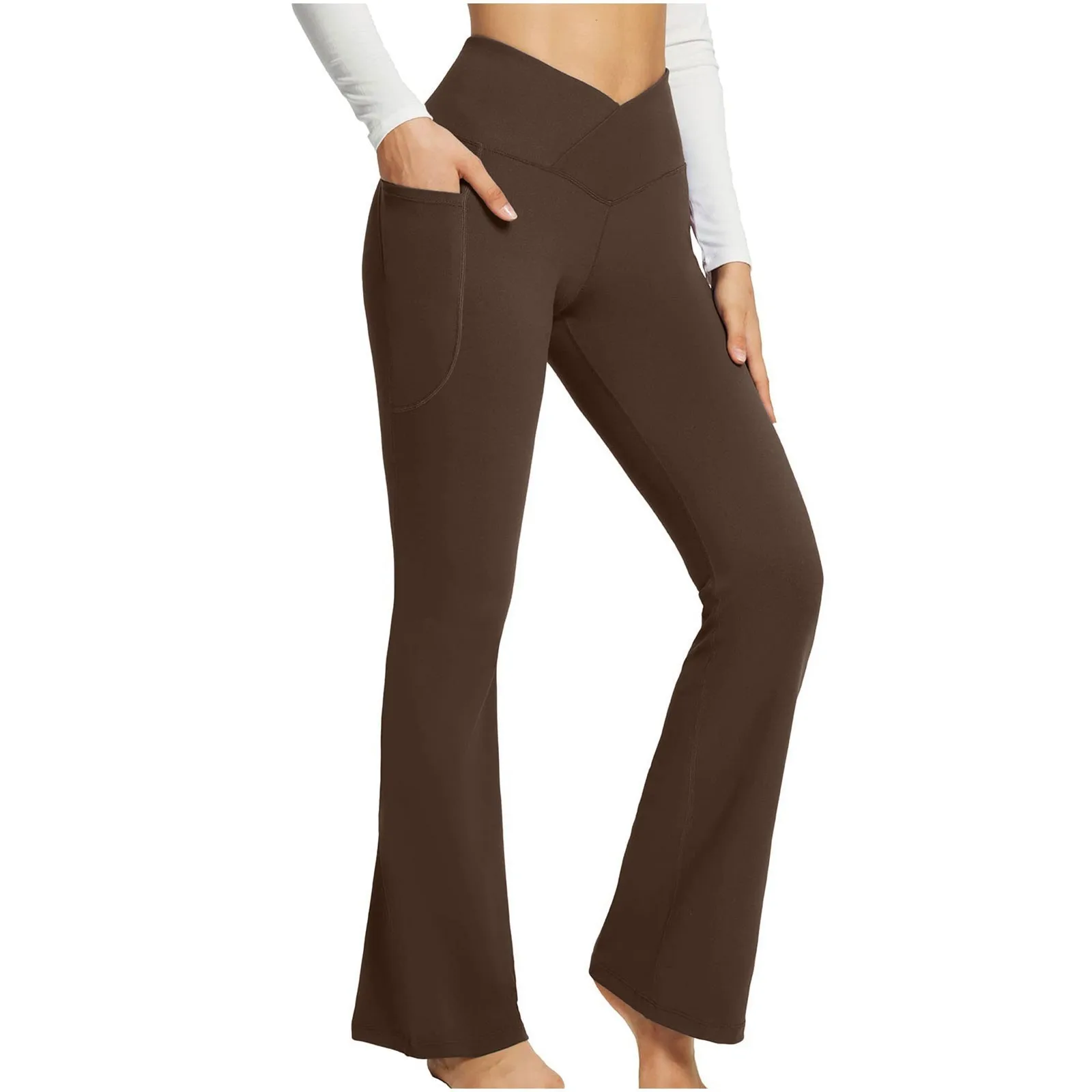 Pantalones de Yoga deportivos Acampanados para mujer, Leggings elásticos de cintura alta, Bootcut, pantalones de campana ajustados, pantalones de pierna ancha