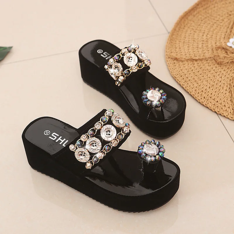 Slippers Women Summer Low Luxury Slides Shoes Jelly Flip Flops On A Wedge Pantofle Shale Female Beach Platform Designer Glitter