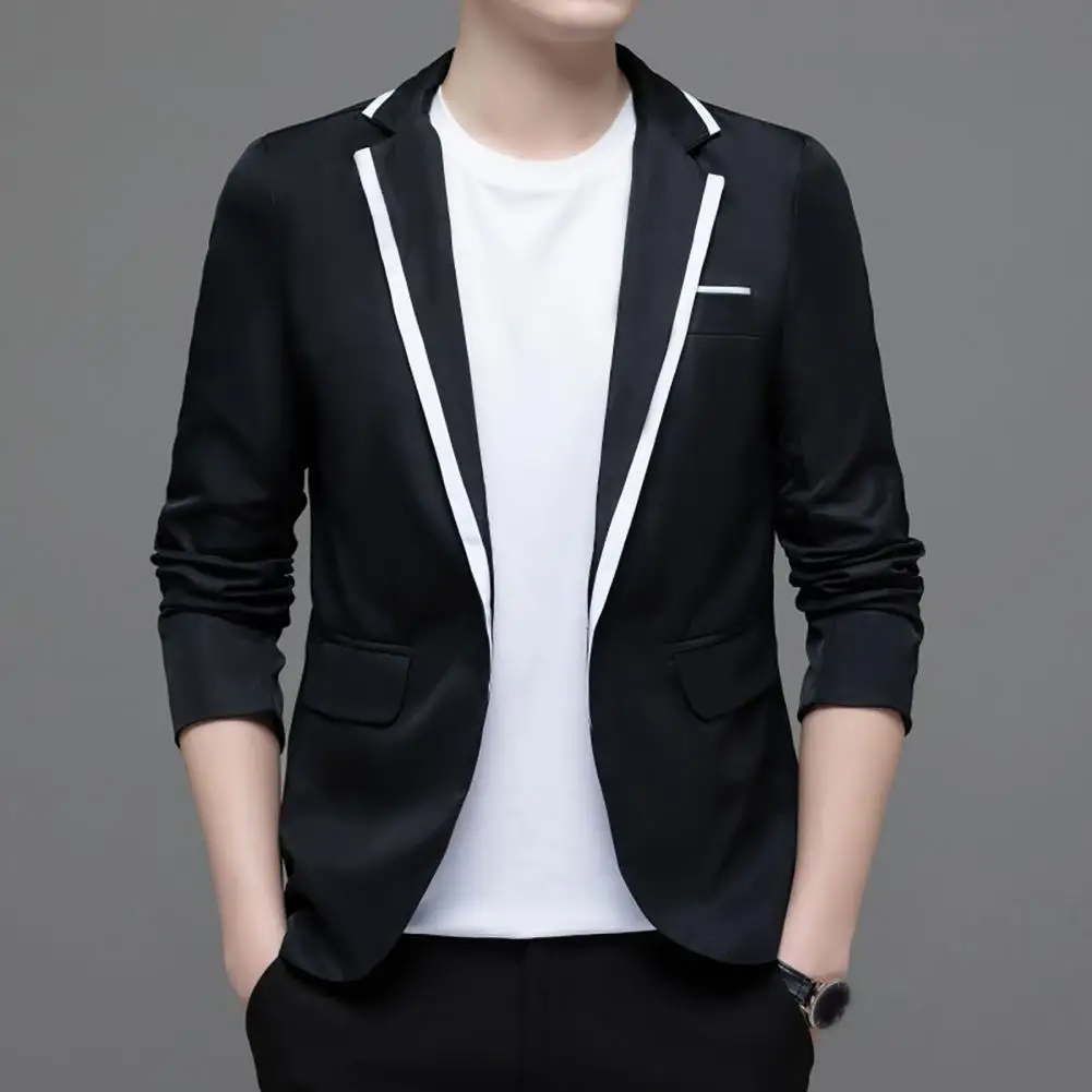 Korea Fashion Slim Fit Men Blazer Color Block Single Button Stylish Men Lapel Blazer Trendy Spring Autumn Men Blazer Jacket