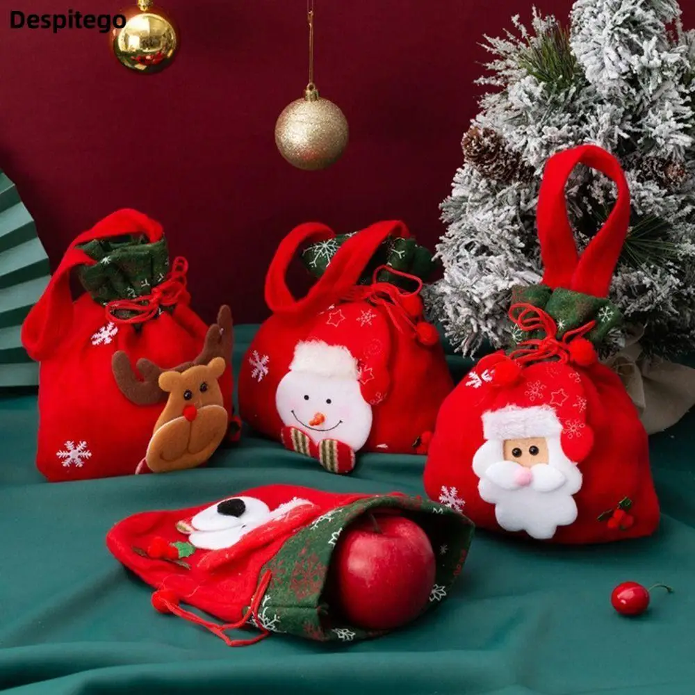 

Exquisite Merry Christmas Drawstring Bags Soft Plush Christmas Gift Bag Candy Bags