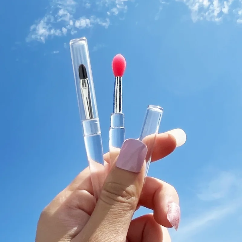 3pcs/set Portable Silicone Lip Makeup brushes Travel size Cream spoon Make up brushes sequins Eyeshadow cosmetic tool with lid