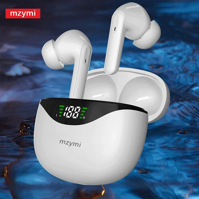 mzymi Bluetooth Headphone Wireless Earphones Sport Waterproof 9D Stereo Headsets With Mic LED Display Low Latency Earbuds