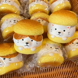 Puff Puppy Cat Bear Burger Kawaii Anime Figures Slow Rising Squishy Toys Simulation Food Soft Bread Squeeze Stress Relief Toys