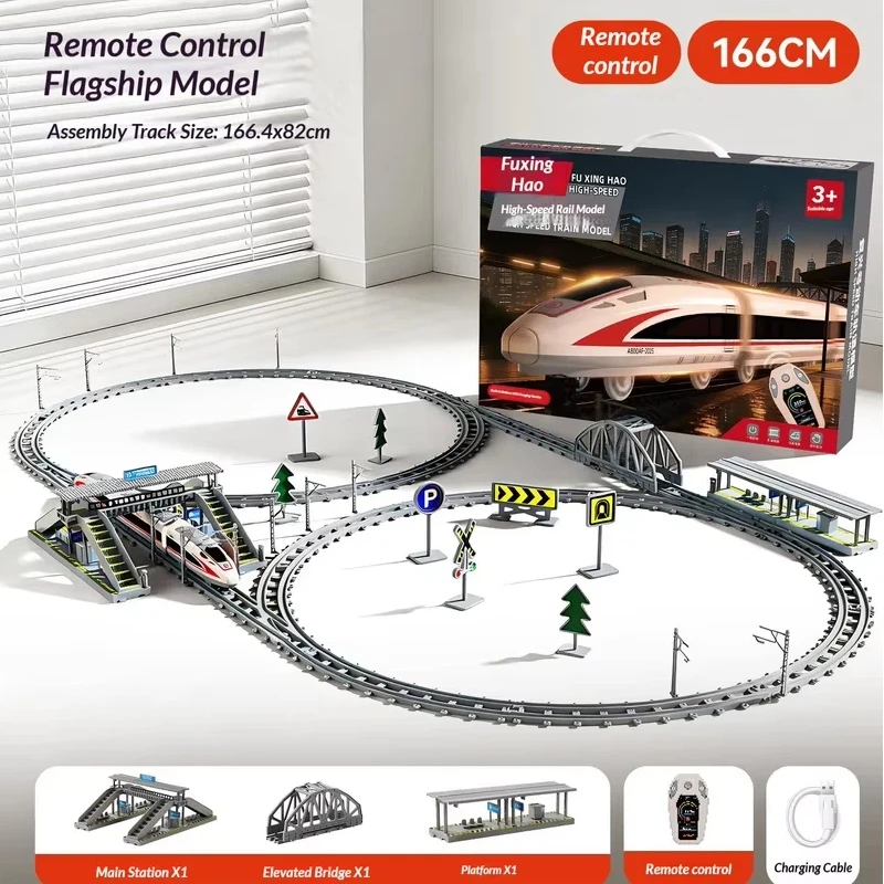 Nouveau train à grande vitesse RC avec piste, modèle de train Fuxing Harmony, jouet éducatif télécommandé rechargeable, cadeau pour garçons