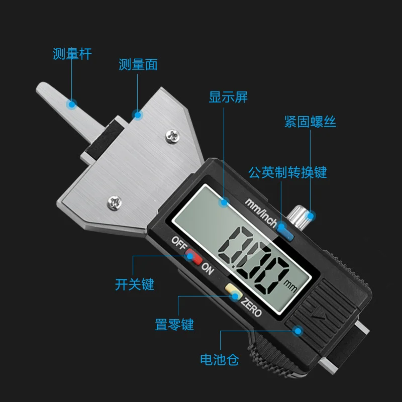 10pcs High Precision Deep Tire Tread Measurement Tool Depth Gauge Electronic Digital Display Tire Tread Depth Caliper 0-25mm