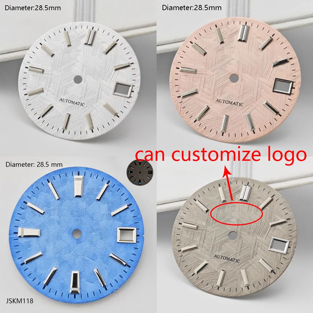 28.5 ミリメートル NH35 ダイヤルライトグリーンブルーピンク不規則なパターンダイヤル NH35 自動運動時計アクセサリーはロゴをカスタマイズすることができます