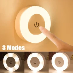 LED Touch Sensor Night Lights, 3 Modos, USB Recarregável, Base Magnética, Redondo, Portátil, Escurecimento, Parede, Decoração do quarto