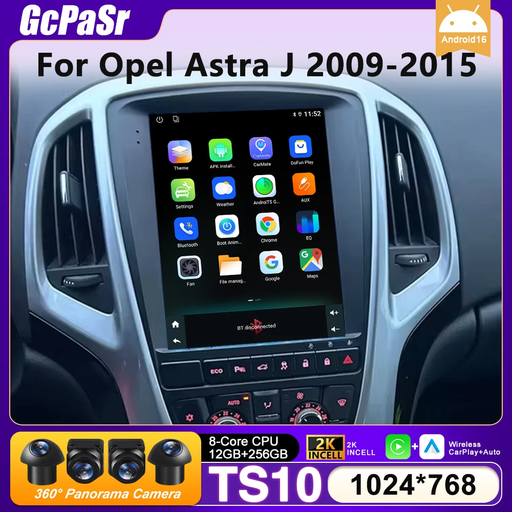 Auto Radio Carplay 9,7 Zoll Für Opel Astra J 2009-2015 Navigation GPS Android Auto Stereo Stereo Bildschirm 5G wifi Keine 2din Einheit Cam