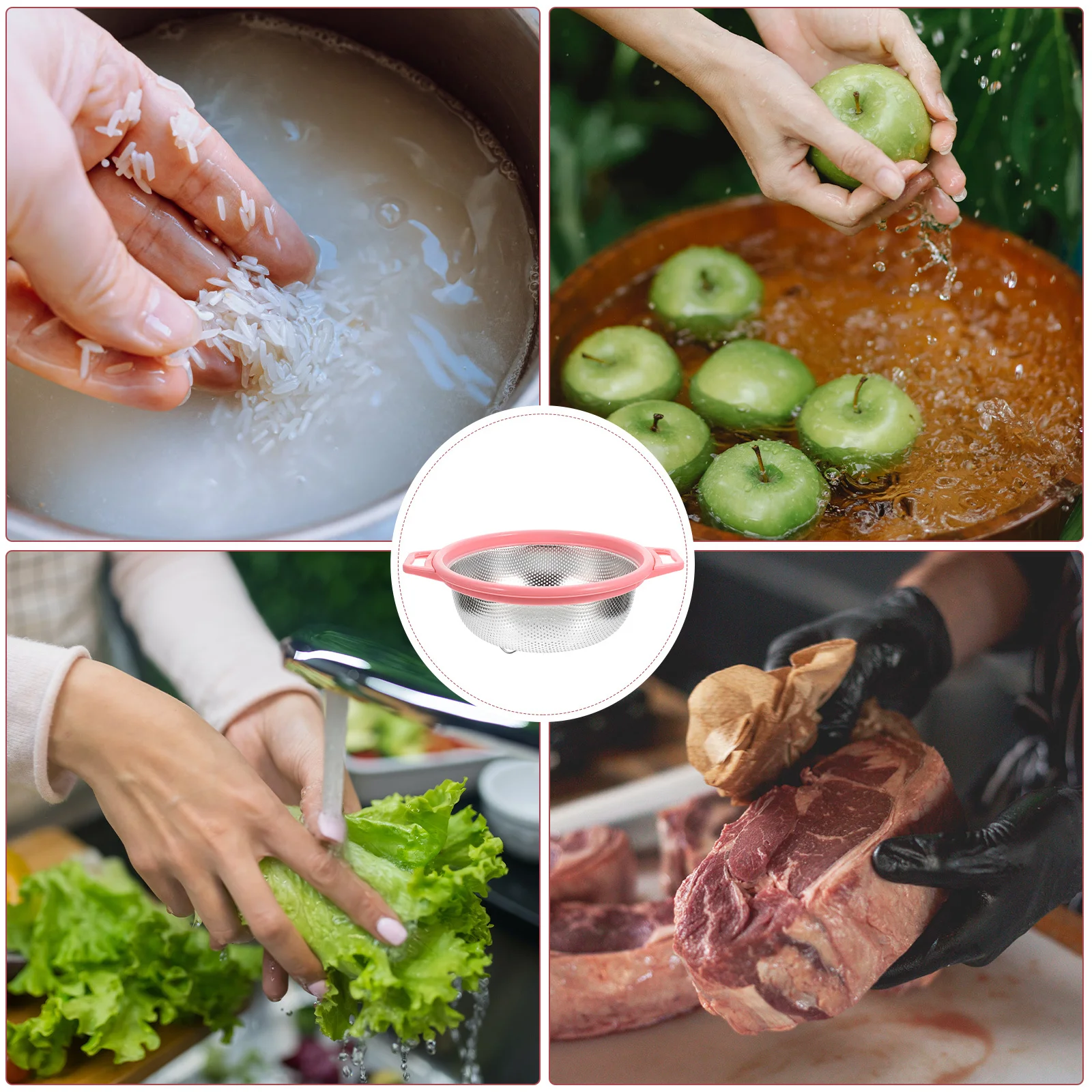 

1Pcs Stainless Steel Rice Strainer Vegetable Fruit Washing Colander Kitchen Basket Rice Strainer Vegetable Colander