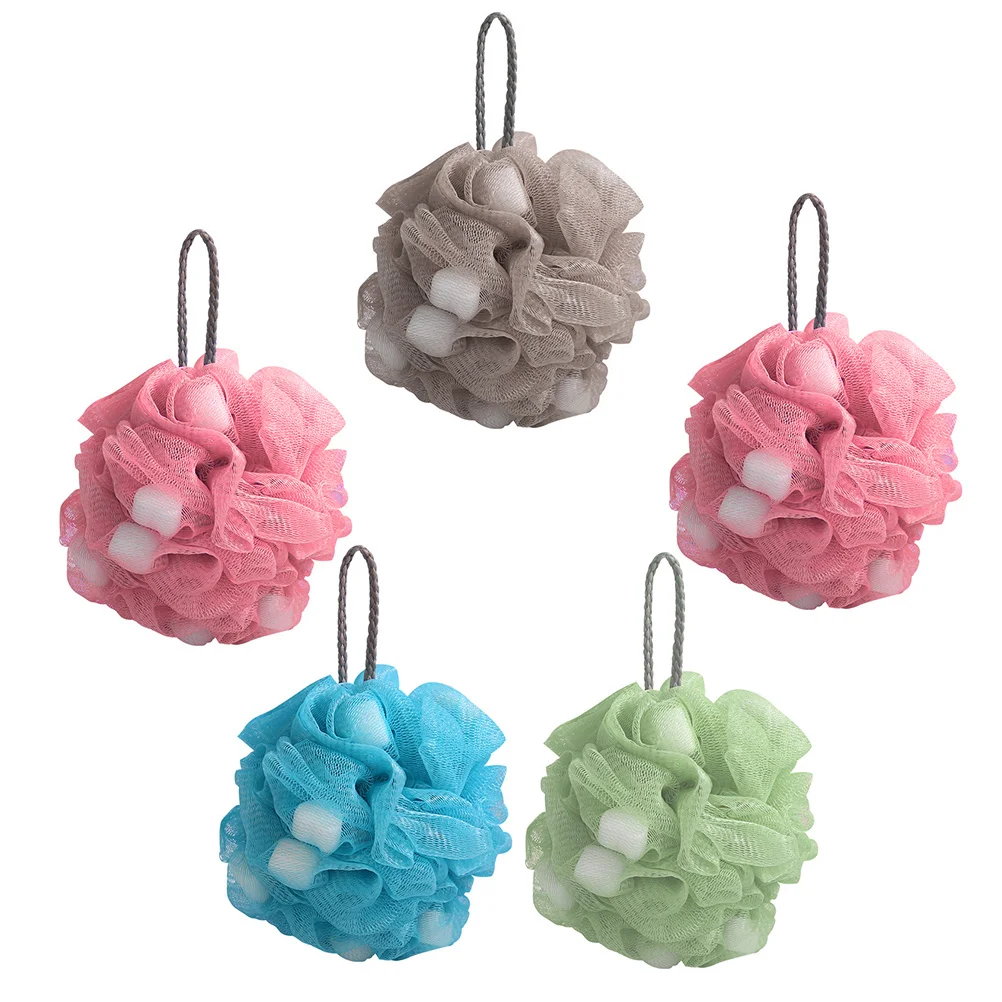 

5pcs Bathing Scrubbers Balls Household Shower Rubbing Flower Premium Pe Sponge Exfoliating Quick-Drying Lanyard