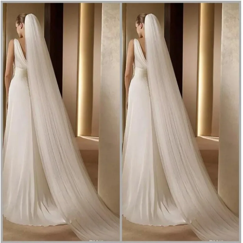 White/Ivory 300cm Bridal Veil Long Simple Plain Wedding Veil With Comb Cathedral Veil for Bride velo de novia Cheap Accessories