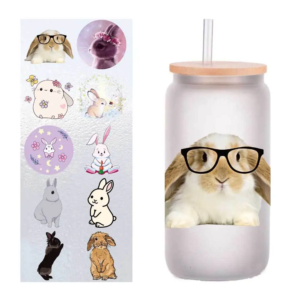 

10 pieces/pack cartoon rabbit UV transfer stickers Crystal label glass stickers customized four inches