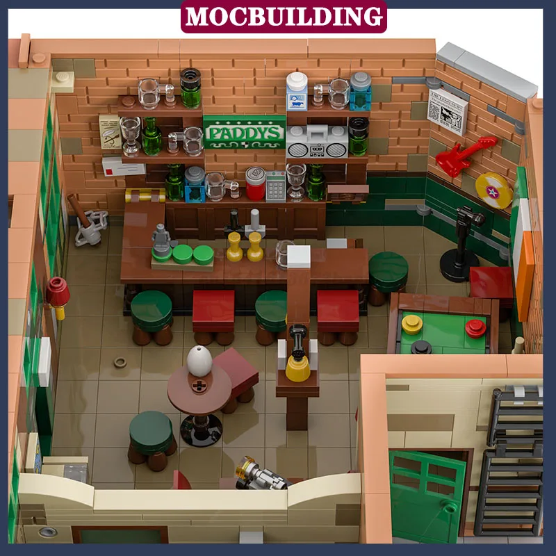 MOC City Street View Architecture Modular Pub Model importer, Night Assembly Collection Series, Toy Gifts