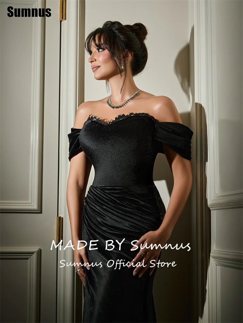 Sumnus فساتين حفلة موسيقية ساحرة بحورية البحر مخملية بدون أكتاف بفتحة جانبية فستان سهرة جديد في فساتين مخصصة