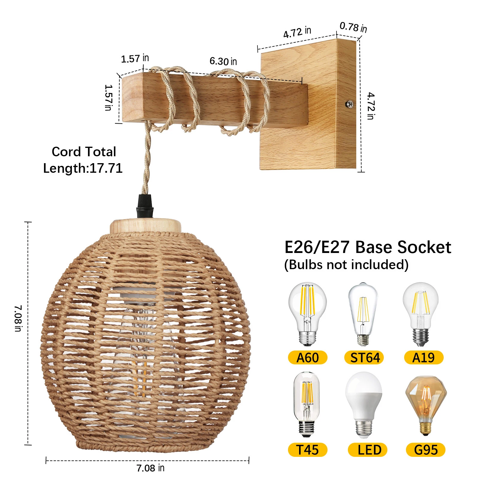 Lampada da parete a Led in Rattan camera da letto soggiorno corridoio applique da parete E27 lampada da comodino lampade tessute retrò apparecchi di