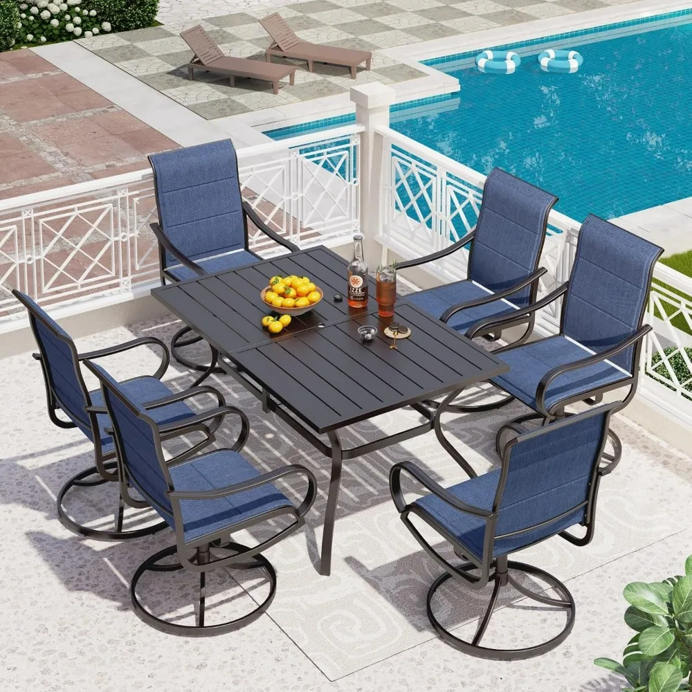 9 Pcs Patio Dining Set with Large Square Dining Table & 8 Padded Textilene Fabric Swivel Dining Chairs,Dining Set for 8 Person