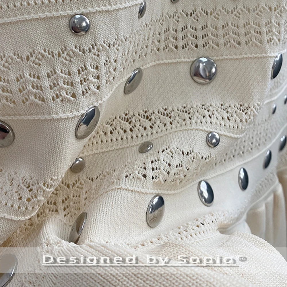 Rivet Folds Knitted Maxi Dress Women Summer Viscose Sleeveless Fashion Tank Robes Lady Elegant Evening Party Long Dress 2026