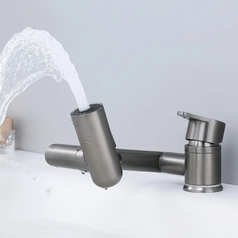 Mechanical Arm Faucet Design 304 Stainless Steel Bathroom Toilet Washbasin Tap with Universal Rotation for Hot and Cold Water