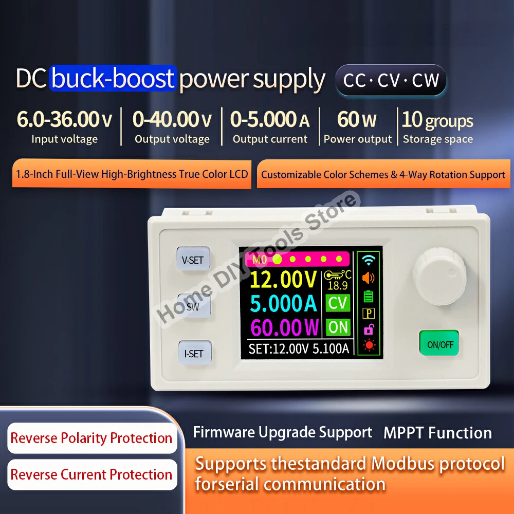 SK60S 5A 60W Anti-backflow CNC Adjustable DC Buck Boost Converter Power Supply Module 6-36V to 0-40V CC CV Solar Charge Module